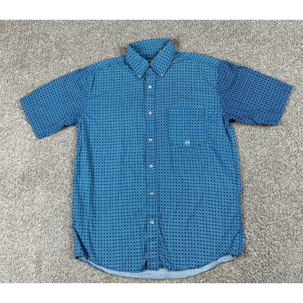 Roper Western Shirt Men Small Blue Geometric Button Up Short Sleeve Rodeo Cotton